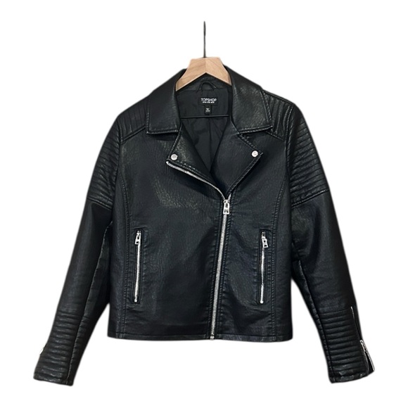 Topshop Rosa Biker Jacket Black Size 10 - Picture 7 of 15